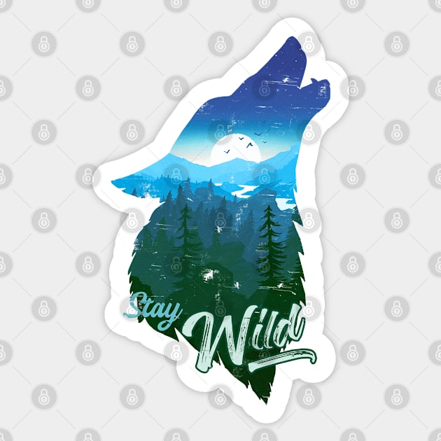 Stay Wild Wolf Howling Sunset Night Sticker by astronauticarte